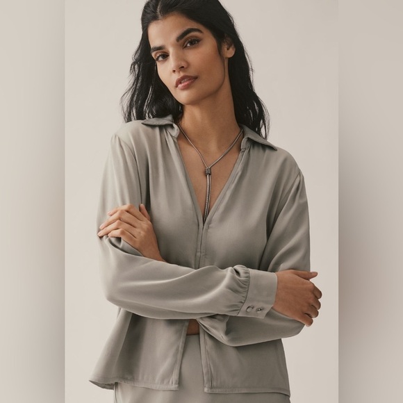 Anthropologie Tops - NWT! By Anthropologie Long-Sleeve Silky Top in Moss Green - Medium🟡